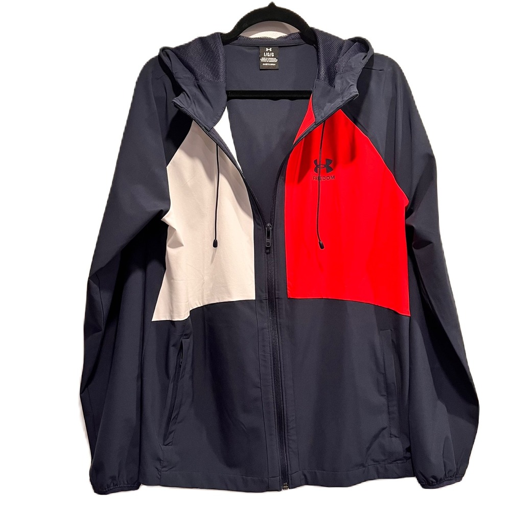Under Armour Freedom Storm Windbreaker Jacket Mens Large Blue Red White Full Zip